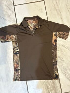 Boys Large Browning Short Sleeve Hunting Polo - Brown with Camouflage dri fit